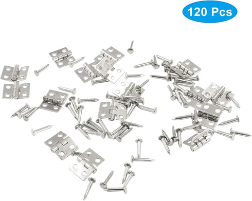 120 Pcs Mini Brass Hinges, 180 Degree Rotation Miniature Furniture Hardware Cabinet Mini Hinges for Jewelry Box Closet DIY Accessories with Mounti...