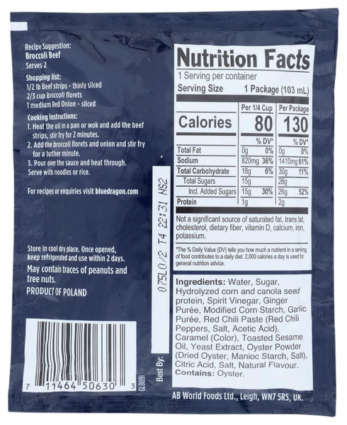 Blue Dragon Stir Fry Sauce, Broccoli Beef, Authentic Rich Sauce with Ginger, Garlic & Toasted Sesame, No Artificial Flavors, No MSG, 3.4 Ounce (Pa...