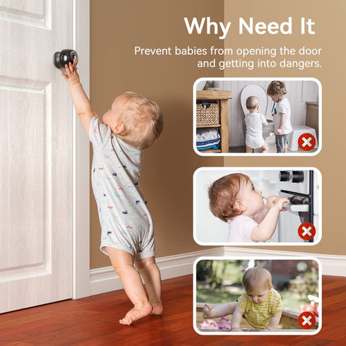 EUDEMON 4 Pack Updated Door Knob Cover Baby Safety Door Lock Childproof Safety Cover Door Handle Cover for Kids Safety (Clear-Black)...