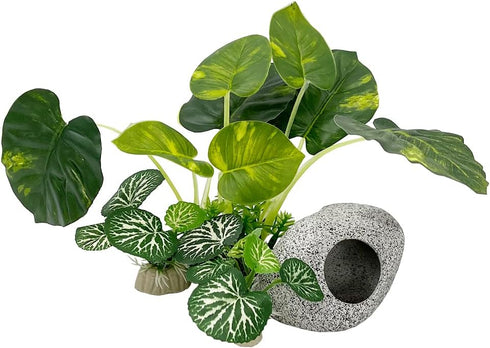Smoothedo-Pets Aquarium Plants Fish Tank Decorations 6inch Plastic Artificial Plant Goldfish Waterscape Betta Fish Hides/Rest (Leafs/Stone Cave)...