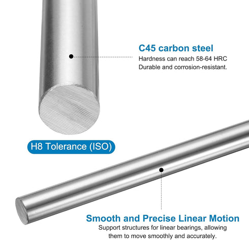 uxcell 2 Pcs Linear Motion Rod Shaft Guide 8mm x 100mm (0.315" x 3.94") Case Hardened Steel Chrome Plated, Metric Linear Rail Rod for 3D Printer, ...