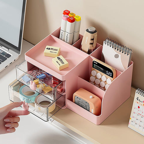 Makeup Storage Organizer with 2 Drawers, Desk Vanity Countertop Skin Care Cosmetic Display Case Make up Stands for Hair Accessories Lipstick Lotio...