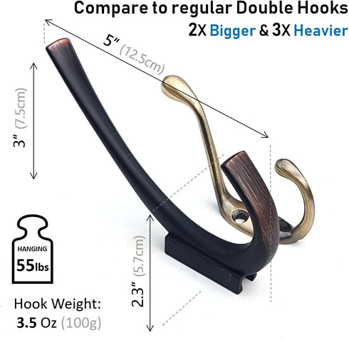 Ambipolar Premium Design Commander Heavy Duty Big Double Hooks Hidden Screws. Entryway Coat Hooks, Scarf and Jacket Hangers.Perfect Bath Towel Hea...