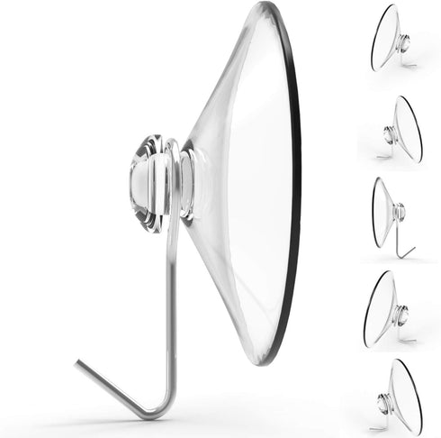 Suction Cup Hooks, Set of 6, 2" Clear Heavy Duty Cups W/Stainless Hook, Best for Shower, Bathroom, Kitchen, & Windows - Super Strong Pads Makes Th...
