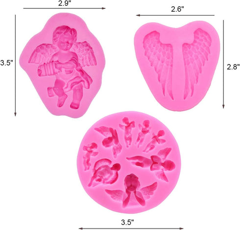 HiParty 3Pcs/Set Mini Angel Baby & Wings Fondant Molds Angelic Cherub Silicone Cake Decorating Tools Polymer Clay Molds for Boy Baby Shower Baptis...