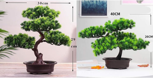 KOET Artificial Bonsai Pine Tree, 11Inch Faux Potted Plant Desk Display Fake Tree Pot Ornaments, Japanese Cedar Bonsai Plant for Home, Office Deco...