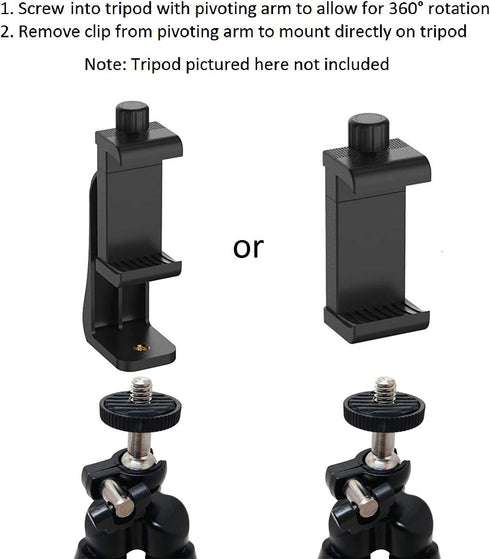 Alphx Universal Smartphone Tripod Cell Phone Holder Mount Adapter Set, Fits iPhone, Samsung, and All Phones, Rotates Vertical and Horizontal with ...