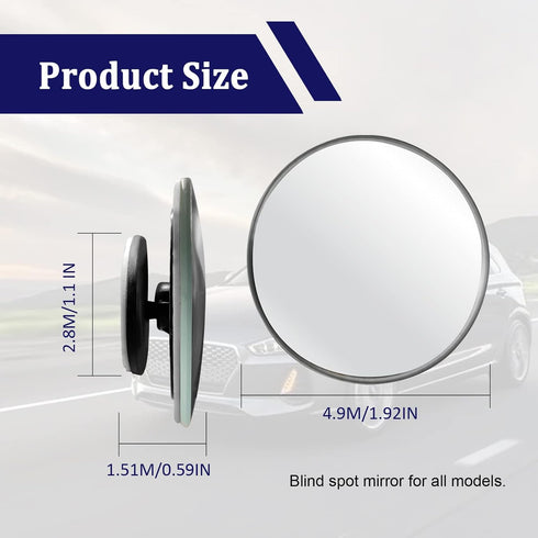 2 Pack Car Blind Spot Mirror, HD Glass Convex Rear View Mirror, 49mm Round HD Glass Convex 360 degrees Wide Angle Side Rear View Mirror with ABS H...