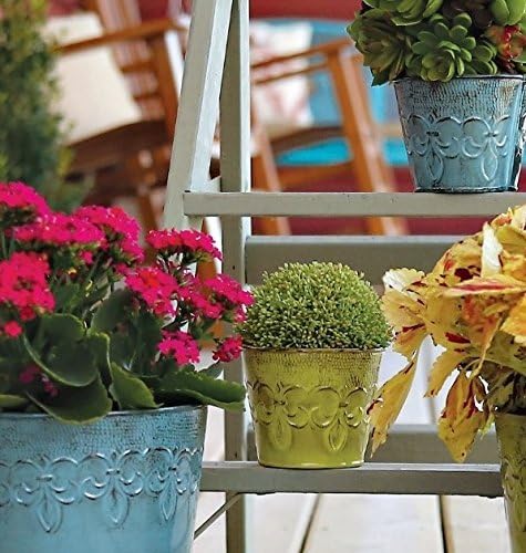 MPT01887 Fluer De Lis Series Metal Planter Flower Pot, 4", Color Surf Blue...