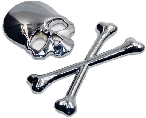 Car Motorcycle Skull Crossbones Emblem Metal Decal 3D Sticker Bone Badge for Suzuki Kawasaki Harley Yamaha Honda (Silver)...