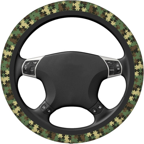 Green Steering Wheel Cover for Men,Green Camouflage Print 14.5 Steering Wheel Cover Protector Non Slip Durable Universal Automotive Accessories Ca...