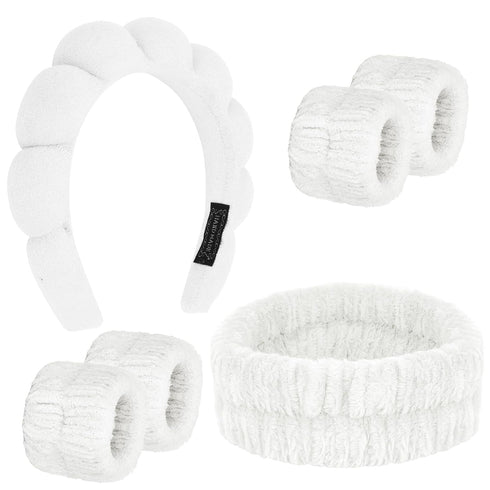 YISSION Spa Headband & Wristband Set Puffy Skincare Headband & Wrist Bands for Washing Face Makeup Sponge Facial headband & wrist towels for Women...