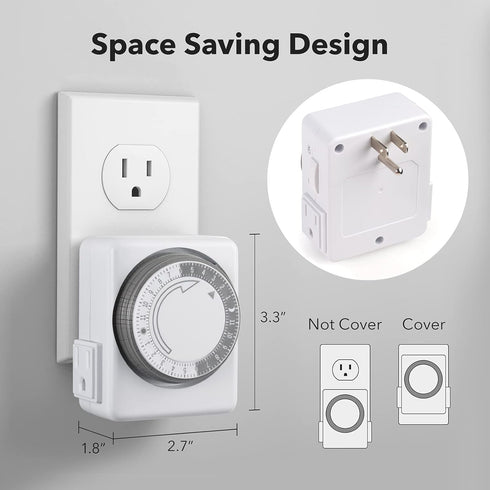 HBN Indoor Timers for Lamps,24 Hour Plug-in Mechanical Indoor Timer for Electrical Outlets,Dual Outlets,15 Minute Intervals,Light Timer for Indoor...