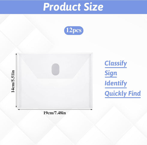 Document Folders, 12 Pack Clear Die & Stamp Storage Bag 7.5 x 5.5 inch Transparent Plastic Envelopes with Closure Waterproof Poly Envelope File Ho...