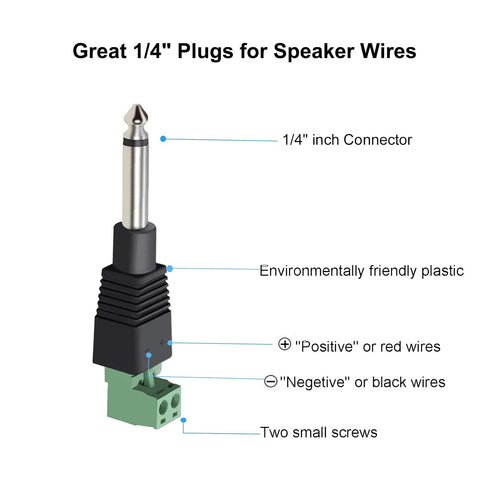 1/4 Jack, 4Pcs Solderless 1/4 Inch Audio Jack TS Male Mono Quarter Inch 6.3mm Phone Plug 1/4" Plugs Connector for Speaker Cables, Guitar Cables, M...