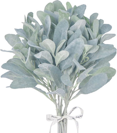 SUUKI Faux Lambs Ear Stems 5Pcs Flocked Artificial Greenery Solid Spray Fake Rabbit Ear Leaves for Home Wedding DIY Craft Floral Arrangement...