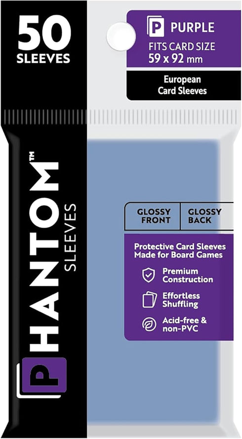 Phantom Sleeves: Purple Size 59 x 92mm: Glossy Front/Back - 50 Pack - Transparent Protective Card Sleeves for Board Games, Trading Cards & Card Ga...