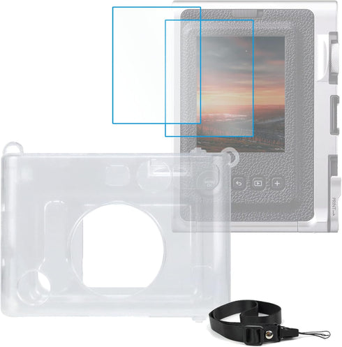 Mini Evo Clear Case for Fujifilm Instax Mini Evo Instant Camera Transparent Photo Printer Protector with Shoulder Strap Accessories Bundle (Clear ...