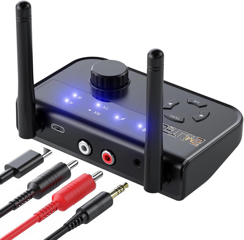 Bluetooth Transmitter Receiver, Long Range 2-in-1 Bluetooth 5.3 Audio Adapter for TV PC to 2 Wireless Headphones with Adjustable Volume, 3.5mm AUX...