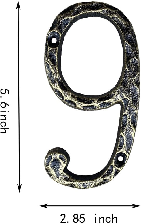 5.6 Inch House Numbers, Cast Iron Hammered Mailbox Number/Home Address Number/Brass Number 9...