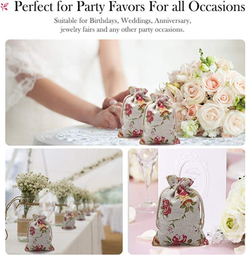 24 Pack Rose Double Drawstring Burlap Bags Gift Burlap Favor Bag Reusable Linen Bags Jewelry Pouches Sacks for Wedding Party, 5.5"x 4", Presents F...