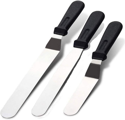 Icing Spatula Metal Stainless Steel for Kitchen Cake Baking Decorating,Sorxine Angled Icing Spatula Set of 3 with 6", 8", 10" Blade (Black2)...