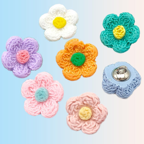 50 Pieces Tiny Flower Plastic Sewing Buttons with Metal Loop Shank Button Floral Fasteners for DIY Jewerly Jacket Sweater Bag Decorative Embellish...