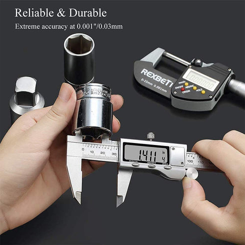 Digital Caliper, Caliper Measuring Tool with Stainless Steel, Electronic Micrometer Caliper with Large LCD Screen, Auto-Off Feature, Inch and Mill...