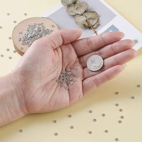 Pandahall 500pcs Tibetan Silver Antique Silver Snowflake Bead Spacers Charms Mini Beading Finding for Jewelry Makings Supplies 4-4.5x1.5mm, Hole: ...
