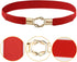 4 Pcs Women Retro Waist Belt Metal Buckle Skinny Stretchy Waist Belt for Dress (Black + Red + White + Khaki...