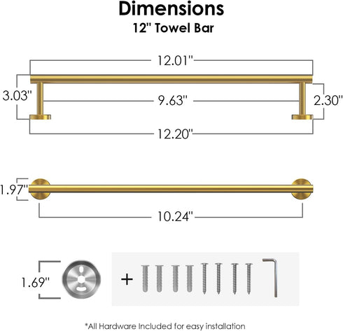 FORIOUS Towel Bar 10 Inch Center to Center, Brushed Gold Bathroom Towel Rack 304 Stainless Steel, Wall Mounted Towel Holder for Bathroom, includes...