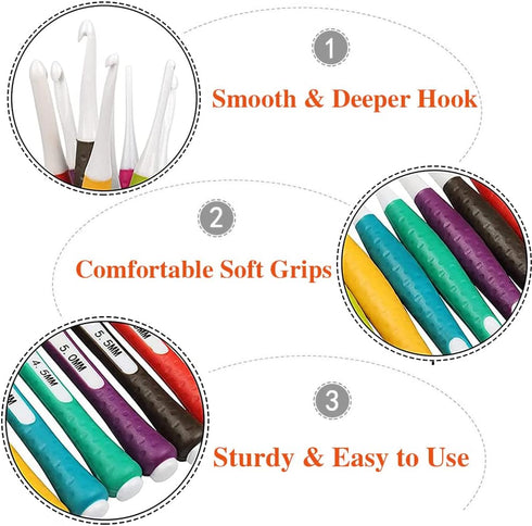 BAIWANLCH 8 Pcs Crochet Hooks Set Ergonomic Crochet Hook Set Single Pointed Knitting Crochet Hook Set Rubber Grip Single Pointed Hook Needles for ...