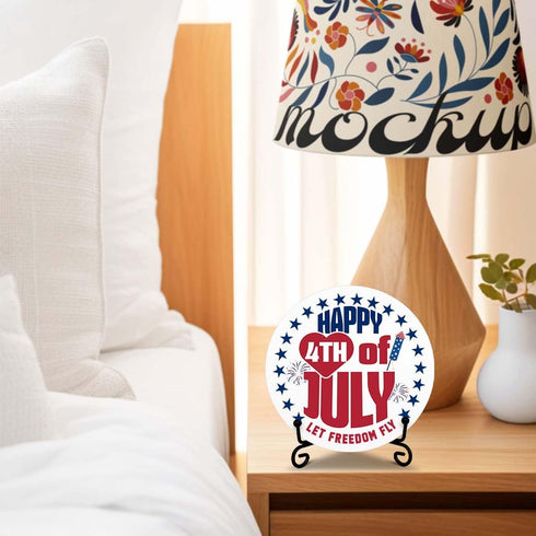 Patriotic Decorations, Happy 4th of July Sign, Desk Plaque with Stand, American flag elements, 4th of July Decor, Independence Day Decorations for...