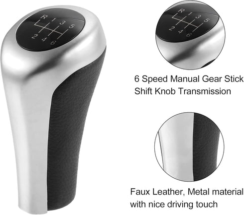 X AUTOHAUX 6 Speed Manual Gear Stick Shift Knob Transmission for BMW X1 E84 for BMW X3 E83 ABS Faux Leather Black Matte Silver Tone...