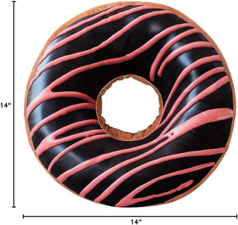 HYSEAS Round Throw Pillow 14 Inch Chocolate Pink Donut, 3D Digital Print Decorative Comfortable Soft Plush Funny Food Shaped Pillow Light Weight S...