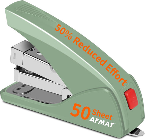 AFMAT Effortless Stapler for Desk, 50 Sheet Capacity, Low Force, Built-in Staple Remover, One Finger Touch Stapling Desktop Stapler, Portable & Sp...