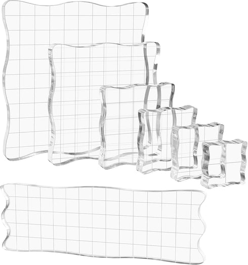 7 Pieces Acrylic Stamp Block Clear Stamping Tools Set with Grid Lines for Scrapbooking Crafts Card Making,Clear Acrylic Stamp Block Kit with Grid ...
