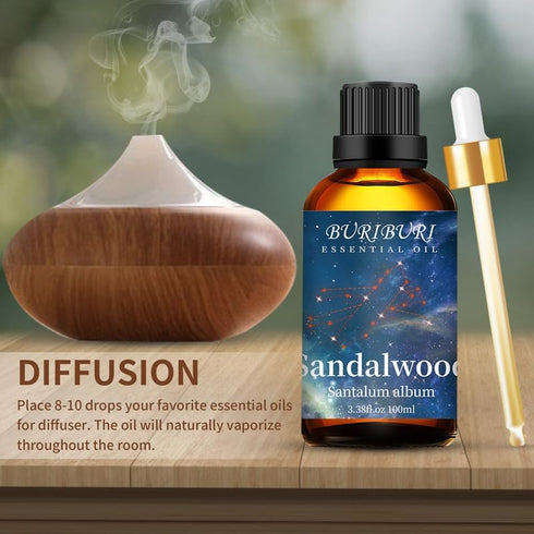 BURIBURI Pure Sandalwood Essential Oil and Coconut Oil 100ml Organic Aromatherapy Oils 3.38 fl.oz Coconut Essential Oil for Diffuser Humidifier...