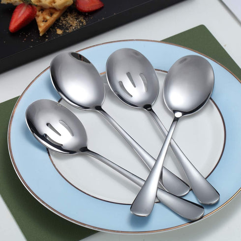 Kyraton 4-Piece Stainless Steel Serving Utensil Set - 2 Serving Spoons and 2 Slotted Spoons...
