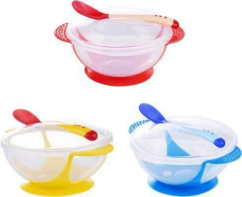 Berry President Baby Bowls with Suction Base, Spill-Proof Lid, Temperature-Sensing Spoon, Binaural Design Bowl for Babies Kids children Toddlers, ...