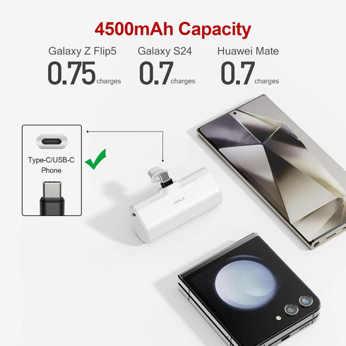 iWALK Small USB-C Portable Charger, 4500mAh Portable Charger for iPhone 15,15 Plus,15 Pro,15 Pro Max, Mini Power Bank for Samsung Galaxy S24 S23, ...
