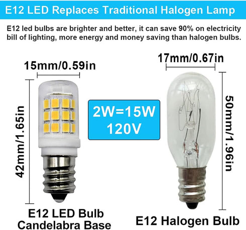 E12 LED Fridge Water Dispenser Light Bulb 2W(15W Replacement) 120V T5 Tubular Appliance Bulb for Chandeliers Home Lighting Refrigerator/Dryer Drum...