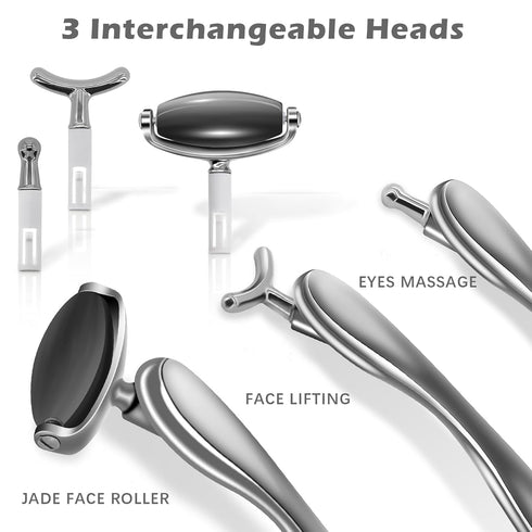 Jade Facial Roller, Jade Face Roller Massager with 3 Interchangeable Heads for Women Routine Skin Care, Reduce Puffiness Wrinkling Rejuvenate Skin...