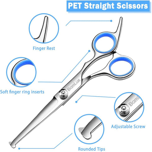 6 in 1 Professional Stainless Steel 4CR Safety Round Tip Dog Grooming Scissors, Anti-Rust Shears Cat Grooming Scissors Pet Kit, Thinning Straight ...