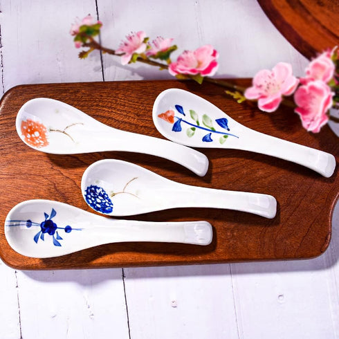 Japanese Ceramic Soup Spoons, 4 Pieces Porcelain Spoon for Noodle Ramen Oat...