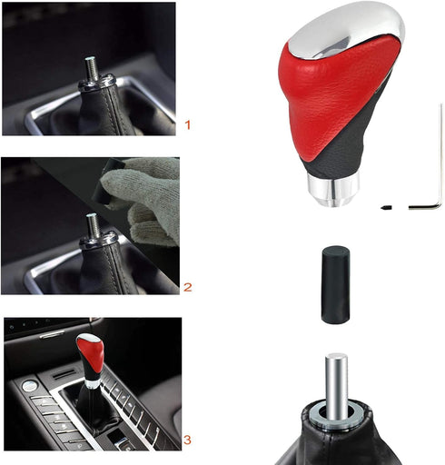 Lunsom Leather Gear Shift Knob, Type-R Gear Shifter Head Handle Lever Metal Shift Knob Fit Most Transmission Automatic Manual Vehicle (Black & Red...
