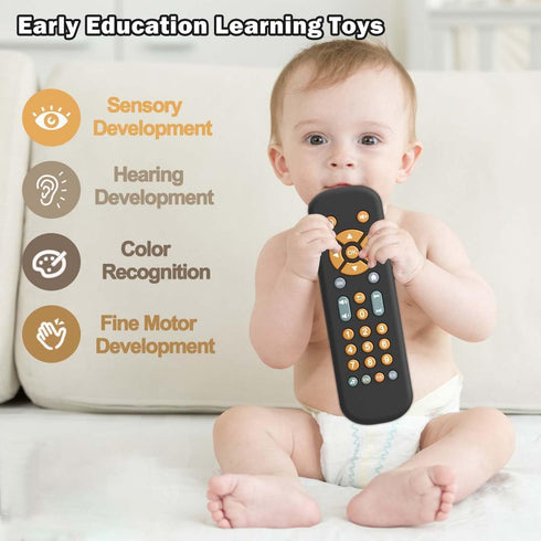 Baby TV Remote Control Toy with Music Sound and Light, Realistic Toddler TV Remote Toy Early Educational Learning Toy with 3 Language Musical Toy ...