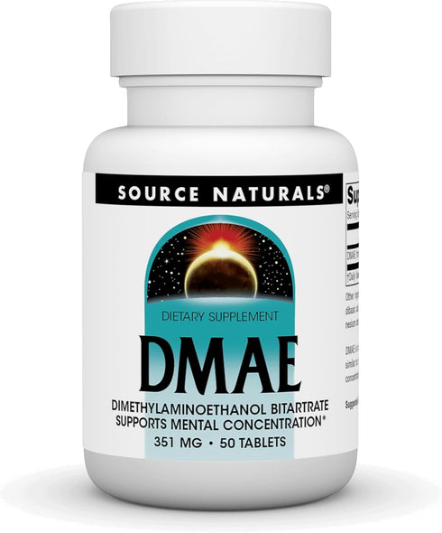 Source Naturals DMAE, Dimethylaminoethanol Bitartrate - Supports Mental Concentration - 50 Tablets...