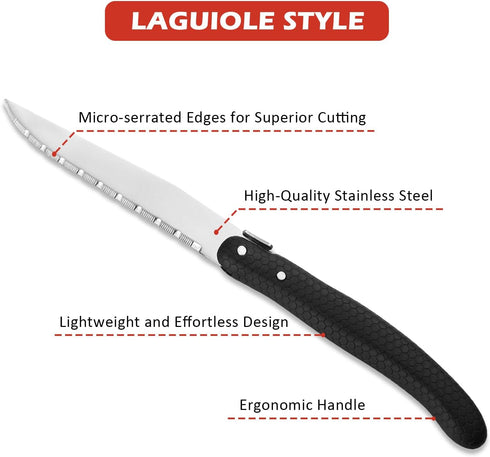 Knife Set, Steak Knives Set of 6, 6 Pcs Steak Knife Set Dishwasher Safe Knife Set, New Laguiole Premium serrated knife set, knives Set for Kitchen...