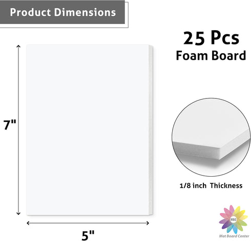 Mat Board Center, Pack of 25 Foam Core Backing Boards 1/8" (5x7, White)...